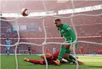  ?? ?? A mistake by Zack Steffen gifts Sadio Mane a goal in the FA Cup semi-final