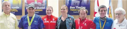  ?? VERNON OICKLE ?? From left are the inaugural inductees of the Region of Queens’ Olympic Wall: Owen Hamlin, Alexander Shankel, Sarah Mitton, Jenna Martin, Ben Theriau, Jamie Belong and Betty Ann Daury.