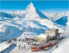  ?? ?? The train at the Gornergrat with the Matterhorn in the background.