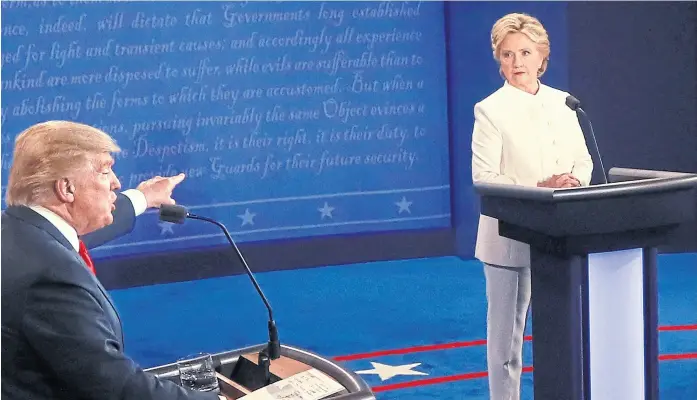  ?? Archivo ?? Una escena de uno de los tensos debates entre Trump y Hillary Clinton, en 2016