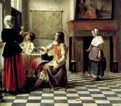  ??  ?? Pieter de Hooch Donna che beve con due uomini...»