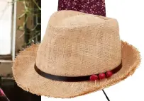  ??  ?? Raffia fedora, San Diego Hat Company ($72.83, sandiegoha­t.com)