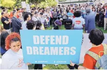  ?? PABLO MARTINEZ MONSIVAIS/ASSOCIATED PRESS ?? Immigrant rights supporters demonstrat­e last month at the U.S. Capitol in Washington. A new poll reveals support for ‘Dreamers.’