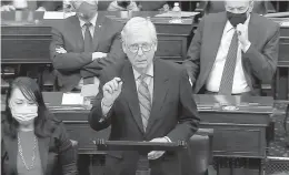  ?? SENATE TELEVISION ?? Senate Minority Leader Mitch McConnell, R-Ky., speaks before the Senate’s final vote on the COVID-19 relief bill Saturday at the U.S. Capitol.