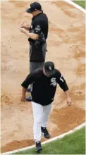  ?? NAM Y. HUH/AP ?? Sox manager Rick Renteria leaves the field after being ejected by plate umpire Adam Hamari in the fifth inning. Renteria took issue with a check-swing call. It was his third ejection of the season.