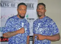  ?? STAFF PHOTO BY RON BUSH ?? Brothers Joseph Francisco, left, and Roger Hilley are the local headliners for the “King of the Hill” profession­al boxing event tonight at Camp Jordan Arena. It was moved from AT&T Field because of the threat of rain.