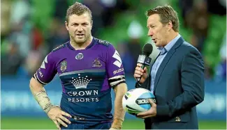  ?? PHOTO: ROBERT PREZIOSO/GETTY IMAGES. ?? Melbourne Storm coach Craig Bellamy, right, with Ryan Hinchcliff­e, one of his all-time favourite players.