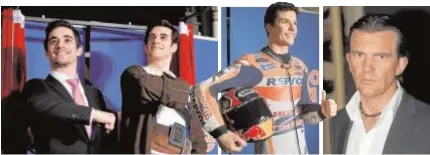  ??  ?? Javier Fernández con su efigie Antonio Banderas Marc Márquez