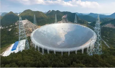  ?? AFP-Yonhap ?? The Five-hundred-meter Aperture Spherical Radio Telescope in Pingtang, Guizhou Province, is the world’s largest radio telescope. It began operations in September and cost 1.2 billion yuan ($180 million) to build.