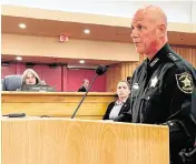  ?? DOUGLAS HANKS dhanks@miamiheral­d.com ?? Pinellas County Sheriff Bob Gualtieri, right, representi­ng the Florida Sheriffs Associatio­n, speaks against limiting the powers of a future Miami-Dade sheriff at a May 5, 2022 county commission meeting.