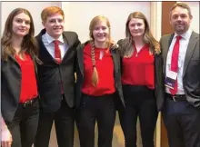  ?? Special to The Okanagan Weekend ?? Okanagan College students Karsten Ensz, Abigail Underwood, Sheryl MacIntosh, Marin Carruthers and professor Andrew Klingel won a college business competitio­n for their FruitSnaps idea.