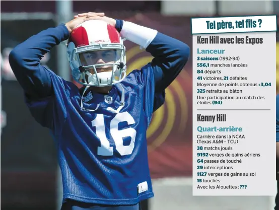  ?? PHOTO BEN PELOSSE ?? Le nouveau quart-arrière des Alouettes, Kenny Hill, à l’entraîneme­nt, plus tôt cette semaine, au parc Hébert de Saint-Léonard.