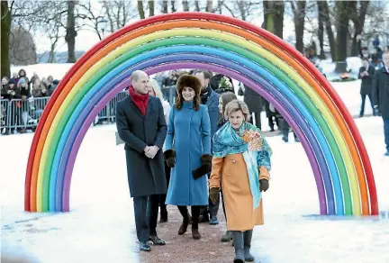  ?? PHOTO: GETTY IMAGES ?? Queen Sonja of Norway, right, shows Prince William and Catherine, the Duchess of Cambridge, through a children’s sculpture park in Oslo named after the queen’s granddaugh­ter.