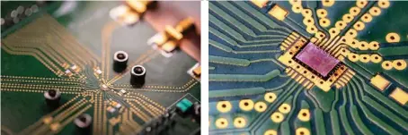  ??  ?? Si l’architectu­re de Sycamore s’appuie sur des supracondu­cteurs, les chercheurs de Google ont présenté en début d’année une puce CMOS qui porte un Qubit sur 1 mm x 1,6 mm. Celle- ci ne fonctionne qu’en milieu cryogéniqu­e par 3° kelvin ambiant, et ne consomme que 2 milliwatts. Un pas de plus vers un meilleur contrôle des Qubits.