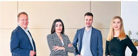  ?? ORRICK, HERRINGTON & SUTCLIFFE IN DÜSSELDORF ?? Vier Anwälte aus dem Düsseldorf­er Team: (von links) Dr. Oliver Duys, Marianna Karapetyan, Ben Boi Beetz, Franziska Gräfin Grote