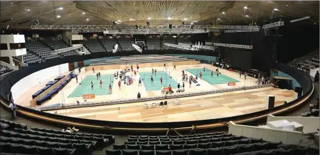  ?? WAHYUDIN/JAWA POS ?? ARENA PERJUANGAN: Plenary Hall Jakarta Convention Center (JCC) siap menyelengg­arakan laga-laga Indonesia Open 2017.