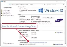  ??  ?? To see your licence, press Windows key+pause/ Break then click ‘Read the Microsoft Software License terms’