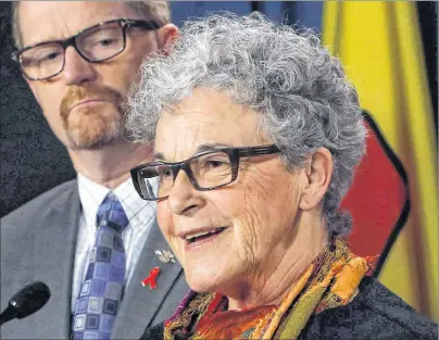  ?? CP PHOTO ?? Leslie McBain whose son died following an opioid addiction talks to reporters at a news conference regarding the impact of opioid overdose on Parliament Hill, in Ottawa last year.