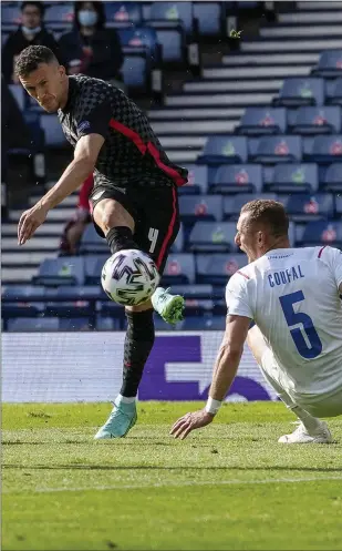  ??  ?? Ivan Perisic levels the scoring for Croatia after Patrik Schick (inset) drew first blood for Czech Republic at Hampden