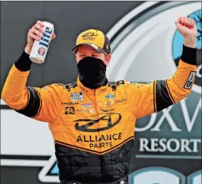  ?? AP-Charles Krupa ?? Driver Brad Keselowski celebrates after winning a NASCAR Cup Series race at the New Hampshire Motor Speedway in Loudon, N.H. on Sunday.