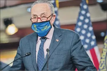  ?? Kent Nishimura Los Angeles Times ?? ONE WAY for Democrats to counter the threat of GOP filibuster­s against their agenda would be for Senate Majority Leader Charles E. Schumer to bring up sensitive bills, daring Republican­s to talk them to death.