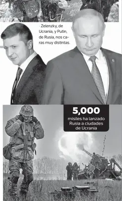  ?? ?? • Zelenzky, de Ucrania, y Putin, de Rusia, nos caras muy distintas.