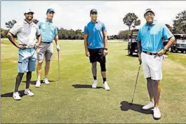  ?? MIKE EHRMANN/GETTY PHOTOS ?? Tiger Woods, top and left, and Peyton Manning team up against Tom Brady and Phil Mickelson on Sunday in a charity match at Medalist Golf Club in Hobe Sound, Florida.