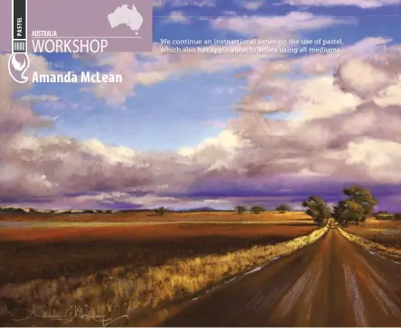  ??  ?? Collingull­ie Cloudscape, NSW, pastel on Sepia Mi Teintes Tex paper, 43½ x 64 cm (17 x 25"). I have used colour shapers to smooth edges in the clouds and on the horizon.