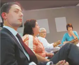  ??  ?? State Rep Trey Kelley, left, sits with Jeri Purdy and Denise Bell during a meeting of the Rockmart Business Alliance. Laura Bates is shown right.