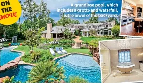  ??  ?? A grandiose pool, which includes a grotto and waterfall,
is the jewel of the backyard.