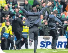  ??  ?? Brendan Rodgers celebrates at Ibrox last month