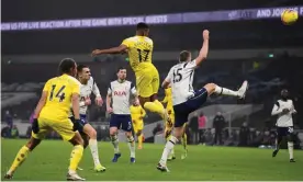  ??  ?? Ivan Cavaleiro heads home Fulham’s second-half equaliser. Photograph: Shaun Botterill/ EPA