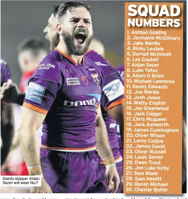  ??  ?? Giants skipper Aidan Sezer will wear No.7