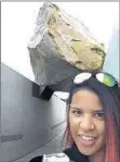  ?? Monica Carter ?? CARTER’S selfie in front of the outdoor 340-ton boulder installati­on by Michael Heizer.