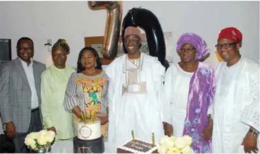  ??  ?? L-R: Professor Deji Adekunle, SAN, Director-General, Nigerian Institute of Advanced Legal Studies (NIALS), Professor Akinseye-George, SAN, Mrs. Funmilayo Awomolo, SAN, the celebrant, former Attorney-General and Minister of Justice of the Federation,...