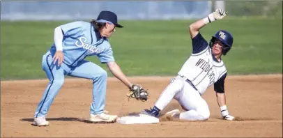  ?? Habeba Mostafa/ The Signal ?? West Ranch’s Mikey Murr (7) slides into second base during the fourth inning of his game against Saugus at West Ranch High School on Friday.