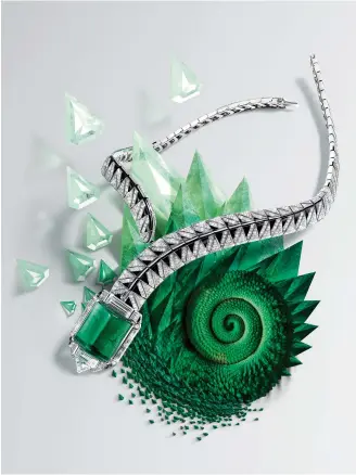  ??  ?? Cartier Opheis necklace from [Sur]naturel collection set with emeralds, onyx and diamonds