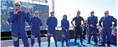  ?? File/associated Press ?? Richard Branson (left) with crew members Beth Moses, Colin Bennett, Sirisha Bandla, Michael Masucci and Dave Mackay.