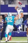  ?? MICHAEL AINSWORTH/AP ?? Dallas Cowboys rookie quarterbac­k Dak Prescott (4), who played at Mississipp­i State, has thrown four touchdown passes without an intercepti­on in two exhibition games this summer.