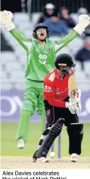  ??  ?? Alex Davies celebrates the wicket of Mark Pettini