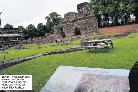  ??  ?? BENEFITING: Jewry Wall Museum and, above right, Phoenix cinema. Right, county council leader Nick Rushton