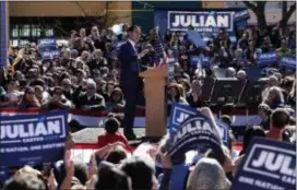  ?? ERIC GAY — THE ASSOCIATED PRESS ?? Former San Antonio Mayor and Housing and Urban Developmen­t Secretary Julian Castro speaks during an event where he announced his decision to seek the 2020 Democratic presidenti­al nomination, Saturday in San Antonio.