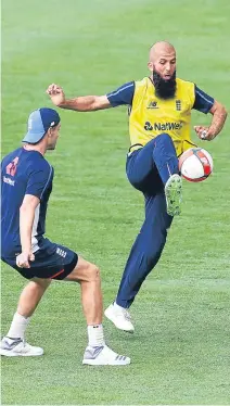  ??  ?? Ball boy: Moeen Ali shows off his football skills during a break from a nets session in Brisbane yesterday