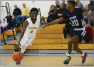  ?? OWEN MCCUE - MEDIANEWS GROUP ?? Perkiomen School’s Honor Huff (2) drives on Mt. Zion Prep’s Kanari Smith on Wednesday.