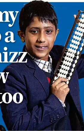  ??  ?? HUMAN CALCULATOR: Dhruv Maheshwari, 12, earned his nickname after help from mum Rashmi, left, with a traditiona­l 85-bead abacus