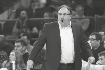  ?? ASSOCIATED PRESS ?? IN THIS MARCH 31, 2018, FILE PHOTO, Detroit Pistons head coach Stan Van Gundy reacts during the first half of a game against the New York Knicks, at Madison Square Garden in New York.