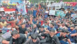  ?? ANI ?? Army aspirants stage a demonstrat­ion against the Agnipath scheme, in Chennai on Saturday.