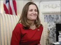  ?? ANDREW HARNIK, THE ASSOCIATED PRESS ?? Canadian Foreign Affairs Minister Chrystia Freeland plans to answer the Commons committee questions, but no date has been set.