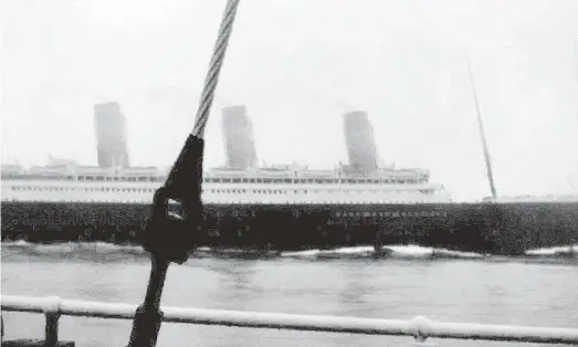  ??  ?? Above: A file photo from a crewmember on Nantucket LV-117, as the RMS Olympic ocean liner steamed by the lightship’s station. The photo was taken in January 1934, only four months before Olympic would collide with Nantucket and sink her, killing seven...