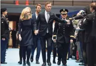  ?? Jessica Hill / Associated Press ?? Gov. Ned Lamont arrives with wife Annie, left, and his family for his inaugurati­on at the William A. O’Neill Armory in Hartford on Jan. 9, 2019.